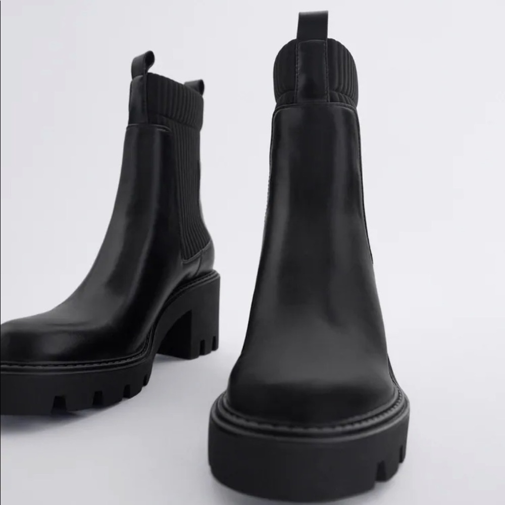 ZARA SOCK STYLE HEELED ANKLE BOOTS WITH LUG SOLES